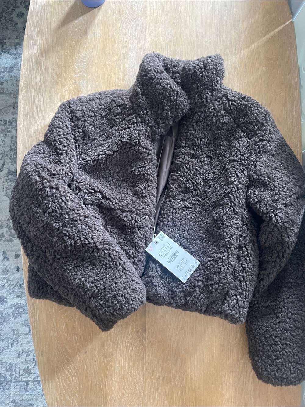 Zara Brown Plush Teddy Bomber Jacket